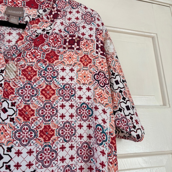 Chico’s Size 1 Tile Paisley Floral Patterned High Low Top Chicos Size Medium - Picture 5 of 12